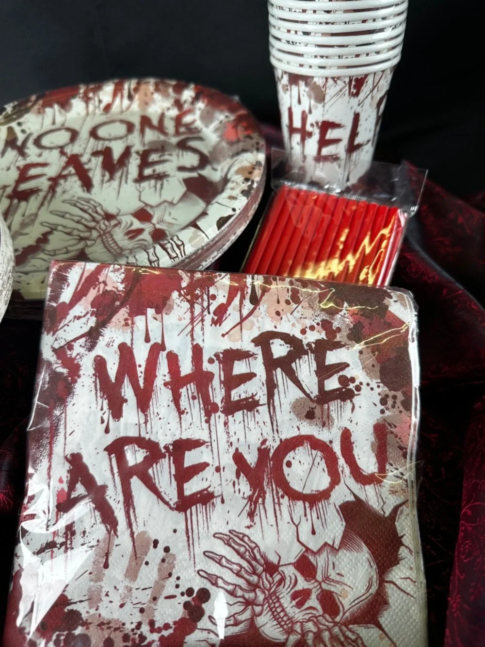 Halloween Paper Plates, Napkins, Cups and Straws Set